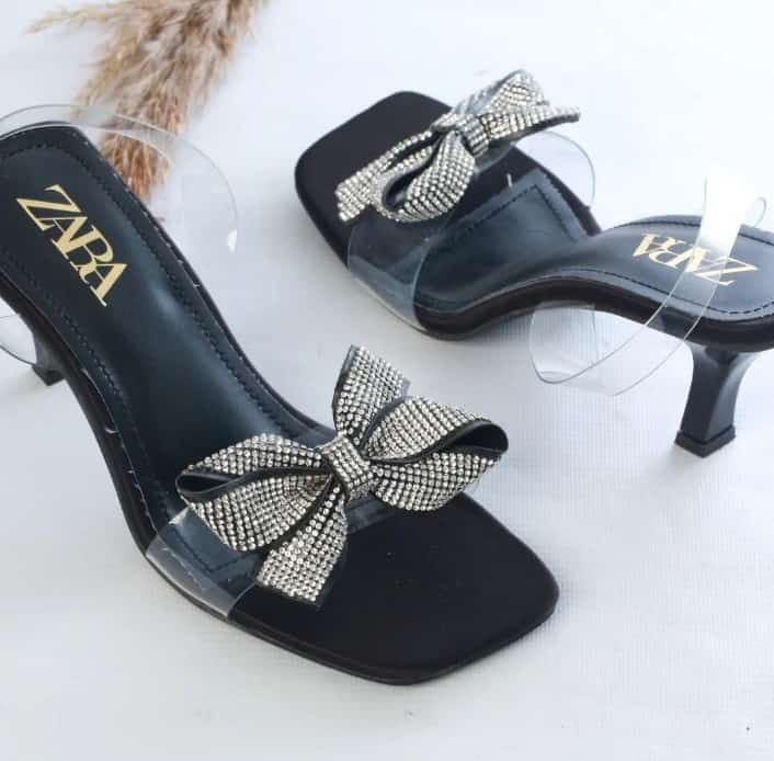 HEELED VINYL SANDALS WITH BOW