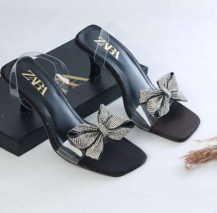 HEELED VINYL SANDALS WITH BOW