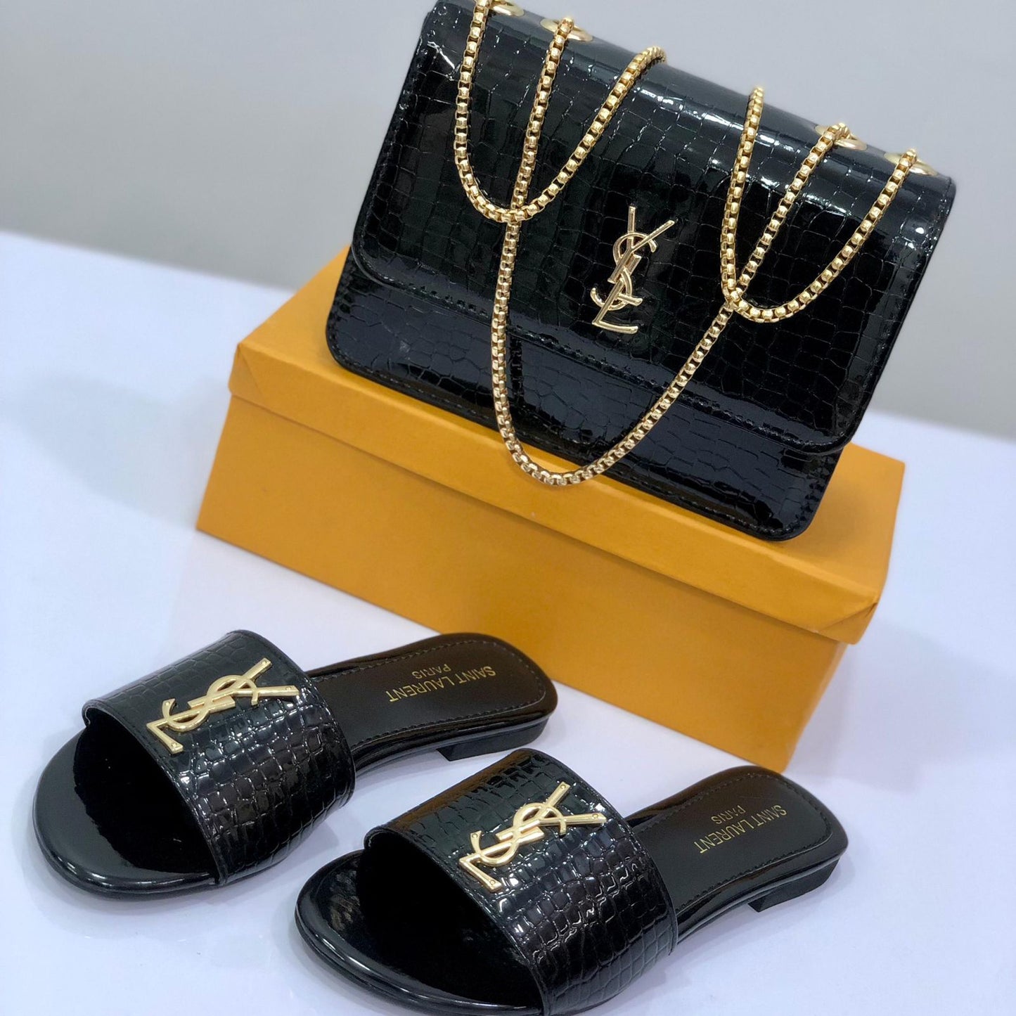 YSL SLIDES AND BAG COMBO